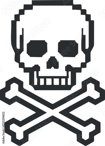 Stylized skull and crossbones symbol representing danger and toxicity in a bold graphic design.
