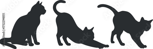 Silhouettes of three playful cats in various poses showcasing their playful nature and movements.