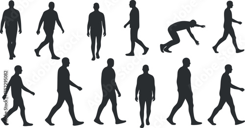 Silhouettes of various human figures in different poses and movements for design and illustration.