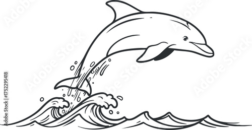 A playful dolphin jumping over ocean waves, illustrating marine life and nature's beauty.