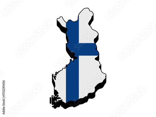 Finland map silhouette, blue Nordic cross overlay, patriotic national icon, Scandinavian geography graphic, educational poster element, vector