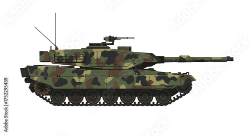 Military Main Battle Tank with Camouflage Pattern.