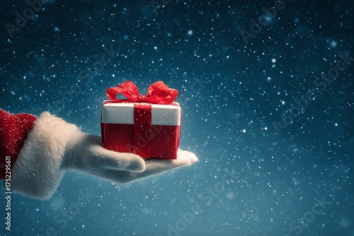 Festive Hands Hold a Gift Box in a Snowy Scene During the Holiday Season
