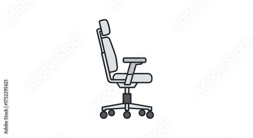Modern Ergonomic Office Chair Illustration with Wheels and Headrest.
