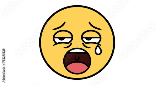 Yellow Crying Emoji with Tired Eyes and Open Mouth Expressing Sadness.