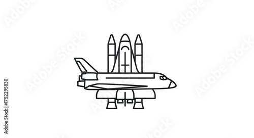 Outlined Space Shuttle with Rocket Boosters Illustration.