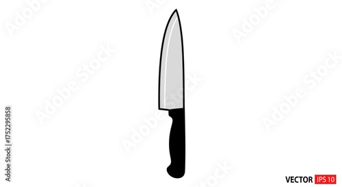 Sharp professional chefs knife with black handle kitchen utensil.