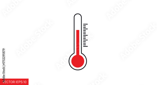 Simple thermometer icon showing high temperature with red liquid.