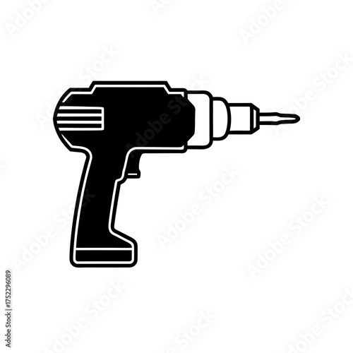 Black and white power drill on transparent background