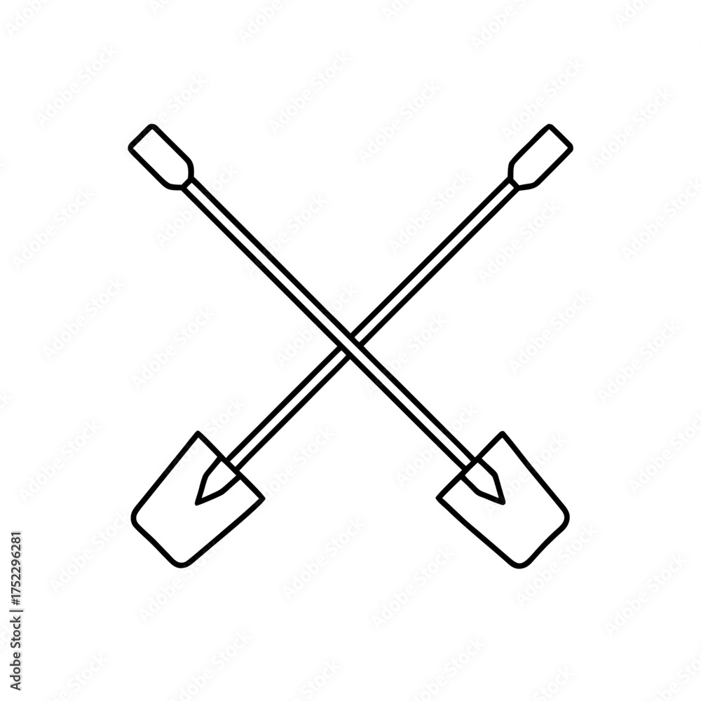 Obraz premium Crossed shovels outline design on transparent background