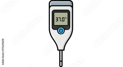 Digital Medical Thermometer Displaying 370 Degrees Celsius.