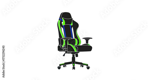Ergonomic Gaming Chair with Green and Blue Accents.
