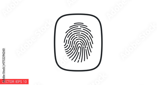 Detailed Black and White Fingerprint Icon on White Background.