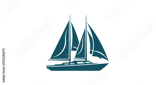 Elegant Teal Silhouette of a Two-Masted Sailboat.
