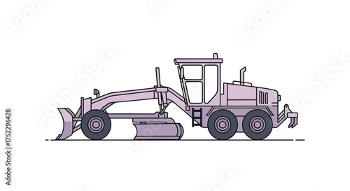 Motor Grader Construction Vehicle Illustration Side View.