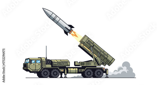 Missile Launch: Mobile Rocket Launcher System Firing a Missile.