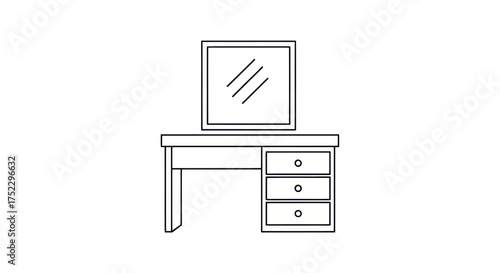 Simple Line Art Illustration of a Dressing Table with Mirror.
