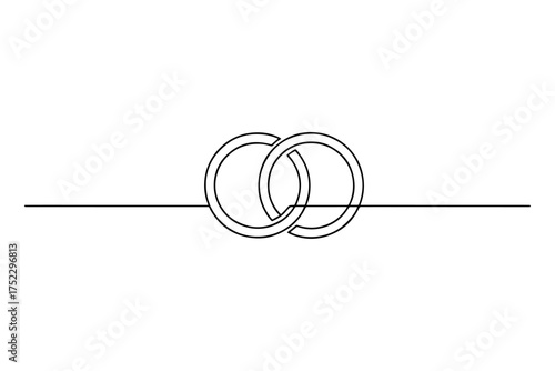 Continuous Line Drawing of Intertwined Wedding Rings,
Elegant Black Line Art on White Background