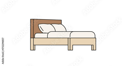 Minimalist Wooden Bed with Headboard and Bedding Illustration.