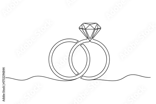 diamond engagement ring,
Line Drawing of Intertwined Wedding Rings with Diamond,
Elegant Continuous Line Art