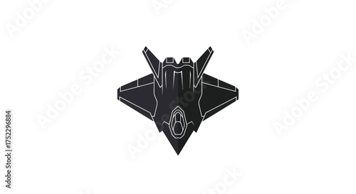 Dark Stealth Fighter Jet Icon Illustration of Modern Military Aircraft.