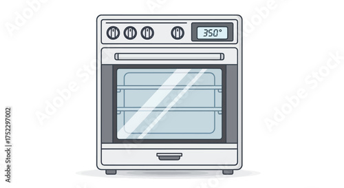 Modern electric kitchen oven illustration with a digital display showing 350 degrees.