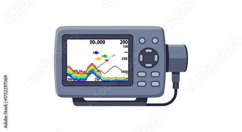 Digital Fish Finder Displaying Sonar Data and Controls.
