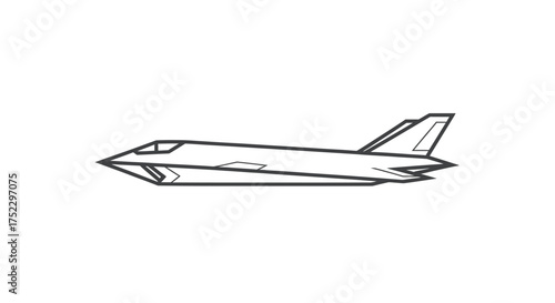 Line Art Illustration of a Modern Stealth Fighter Jet Aircraft.