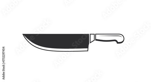 Black and white vector illustration of a classic chefs knife or butchers cleaver with a wide blade.