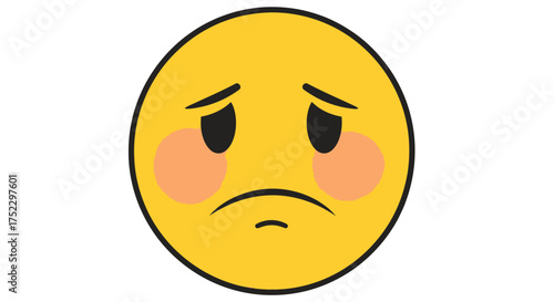 Sad Yellow Emoticon with Downcast Eyes and Rosy Cheeks.