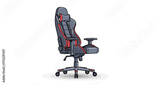 Modern ergonomic gaming chair with red accents and adjustable features.