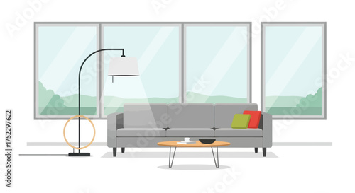 Modern Living Room Interior with Sofa Lamp and Table.