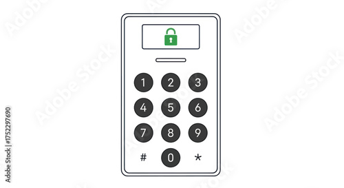 Digital Keypad with Green Lock Icon and Number Buttons.