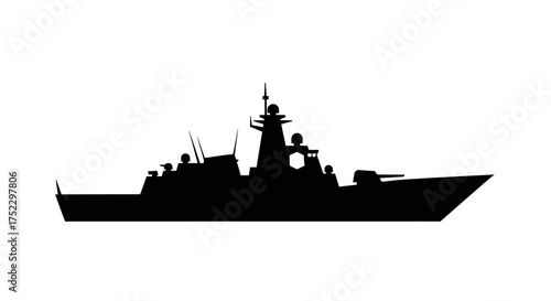 Modern Naval Warship Silhouette Vector Illustration.
