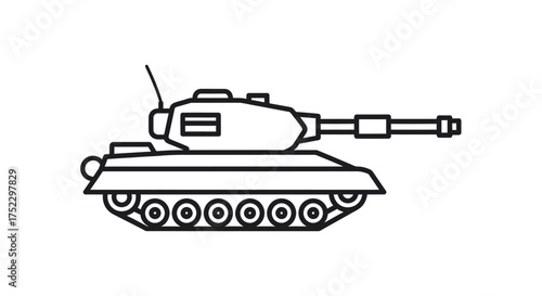 Stylized Outline Drawing of a Military Tank with Turret and Cannon.