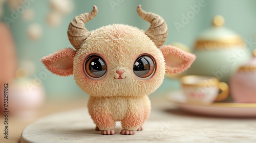 A whimsical 3D illustration of a fantastical furry creature, blending a charming stylized aesthetic with a dreamy, soft-focus pastel background.