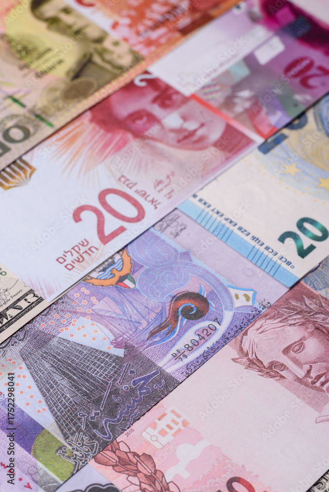 Obraz premium Paper money, banknotes of different countries as a business background. Paper money and cash