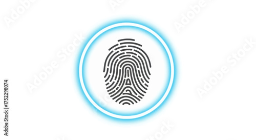 Digital Fingerprint Icon with Glowing Blue Circle.