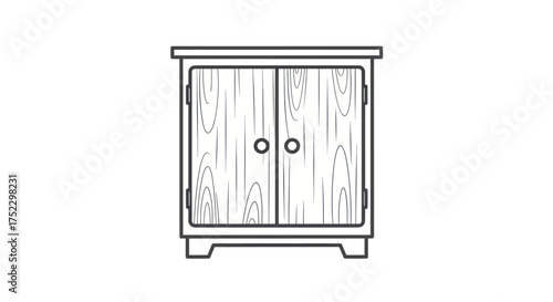 Outline Drawing of a Rustic Wooden Storage Cabinet with Two Doors.