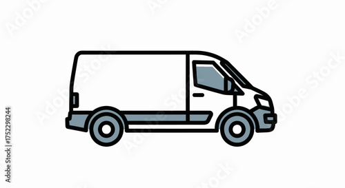 Simple White Delivery Van Illustration with Black Outline and Gray Details.