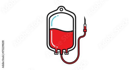 Cartoon Illustration of a Blood Transfusion Bag with Red Liquid.