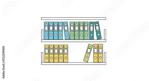 Illustration of a Bookshelf Filled with Colorful Binders.