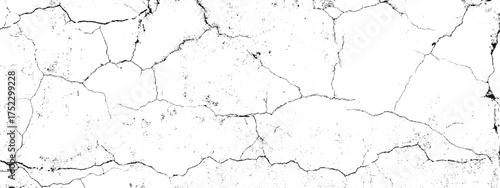 Vector Black and white cracked wall, old wall, grunge wall paint effect, grungy transparent texture background. Vector grunge cracked texture style with cracked texture. 
