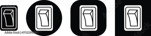 Black switch button icon set, electric toggle collection, power control symbol group, on off rocker outline and flat design, electrical switch vector pack in line style