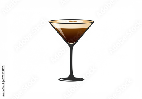 Espresso martini cocktail in a classic glass on white background  