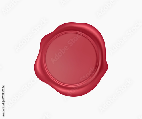 Red blank wax seal isolated on transparent background. Realistic 3D render vector illustration of traditional sealing