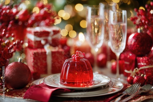 Festive Table Setting With Red Drinks and Holiday Decorations for Celebration