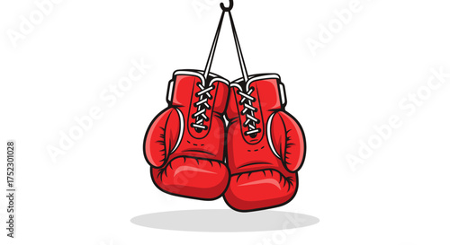 Hanging Red Boxing Gloves with White Laces and Black Outline.