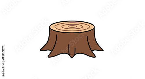 Cartoon Illustration of a Brown Tree Stump with Rings.