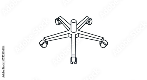 Office Chair Base with Five Legs and Casters Black and White Line Art.